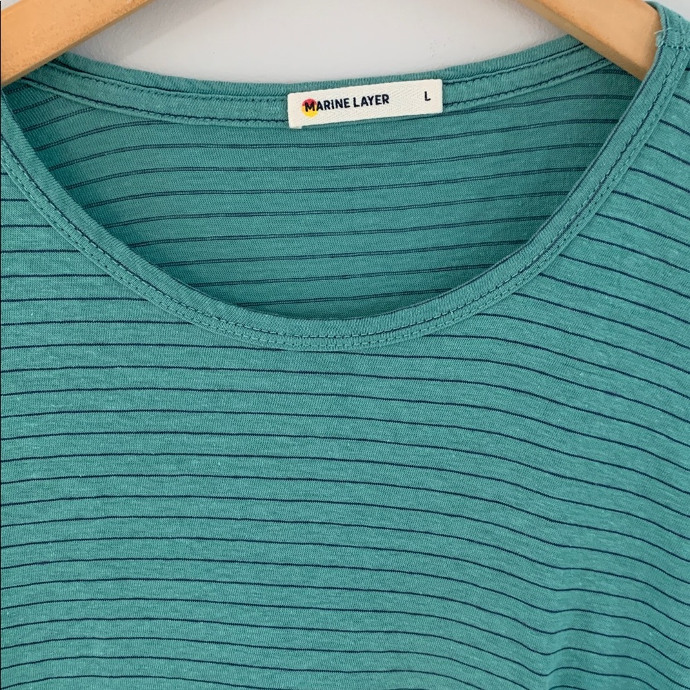 Marine Layer Men’s Hemp Blend Striped Pocket Tee Shirt Size Large Green - Picture 3 of 11